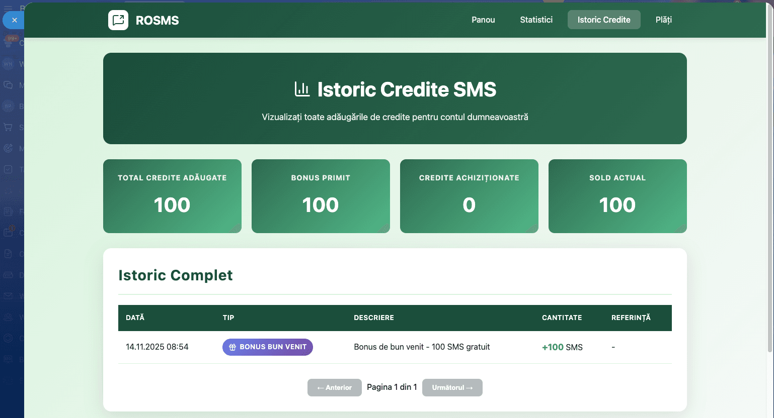 Achiziționare credite SMS cu bonus